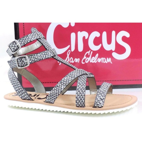 Circus by Sam Edelman Selma Strappy Gladiator Flat Sandal Black / White Size 7 - Picture 1 of 8